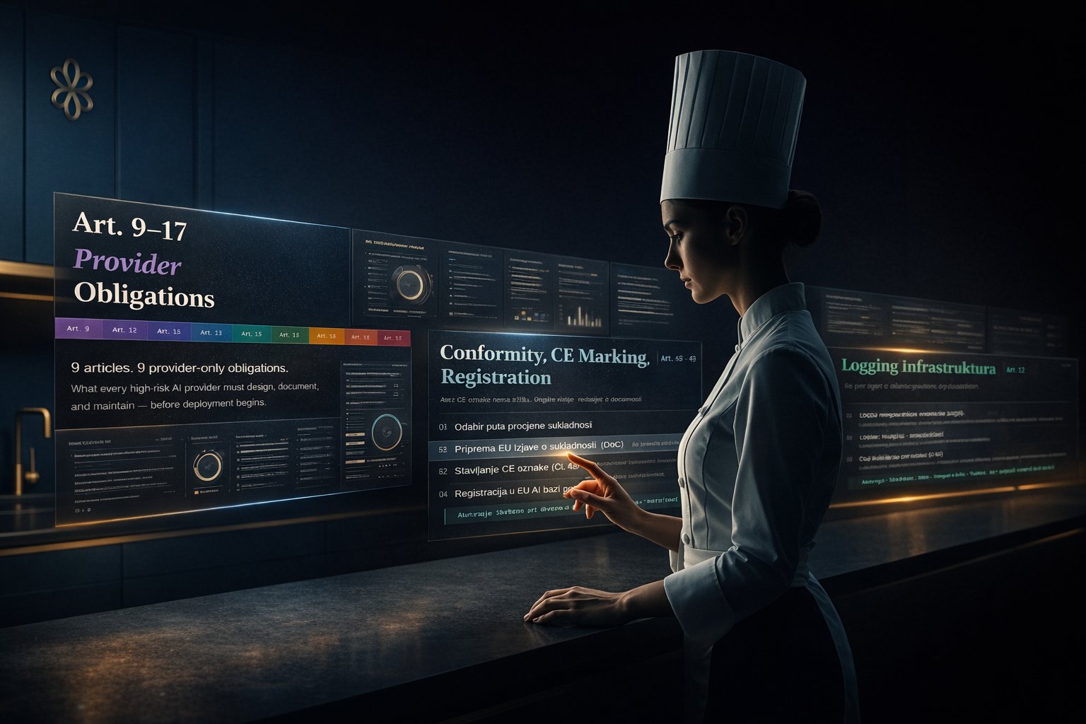 Art. 9–17 Provider Obligations — conformity, CE marking, registration